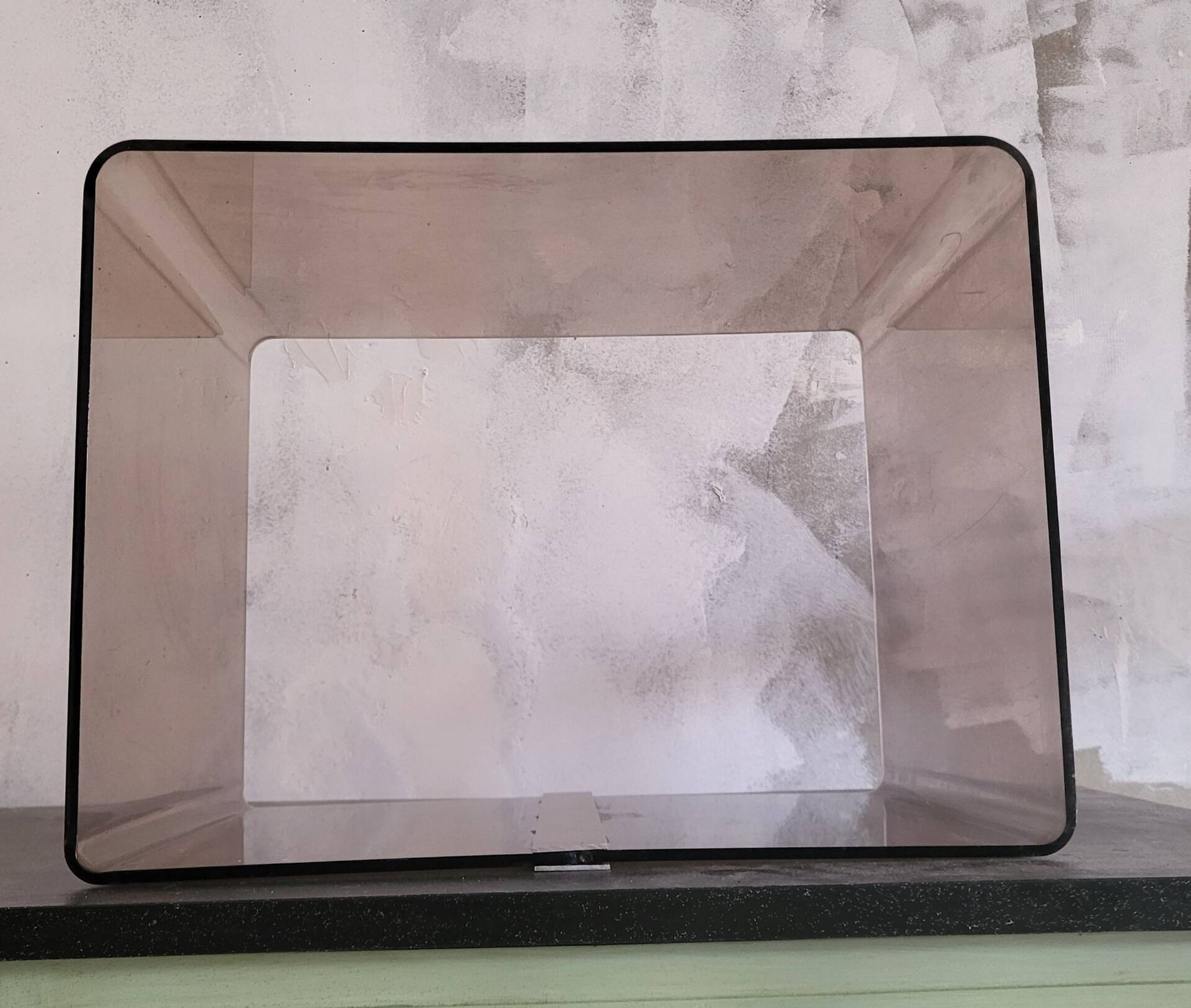 Rectangular piece of furniture or smoked plexiglass coffee table by Michel Dumas.
