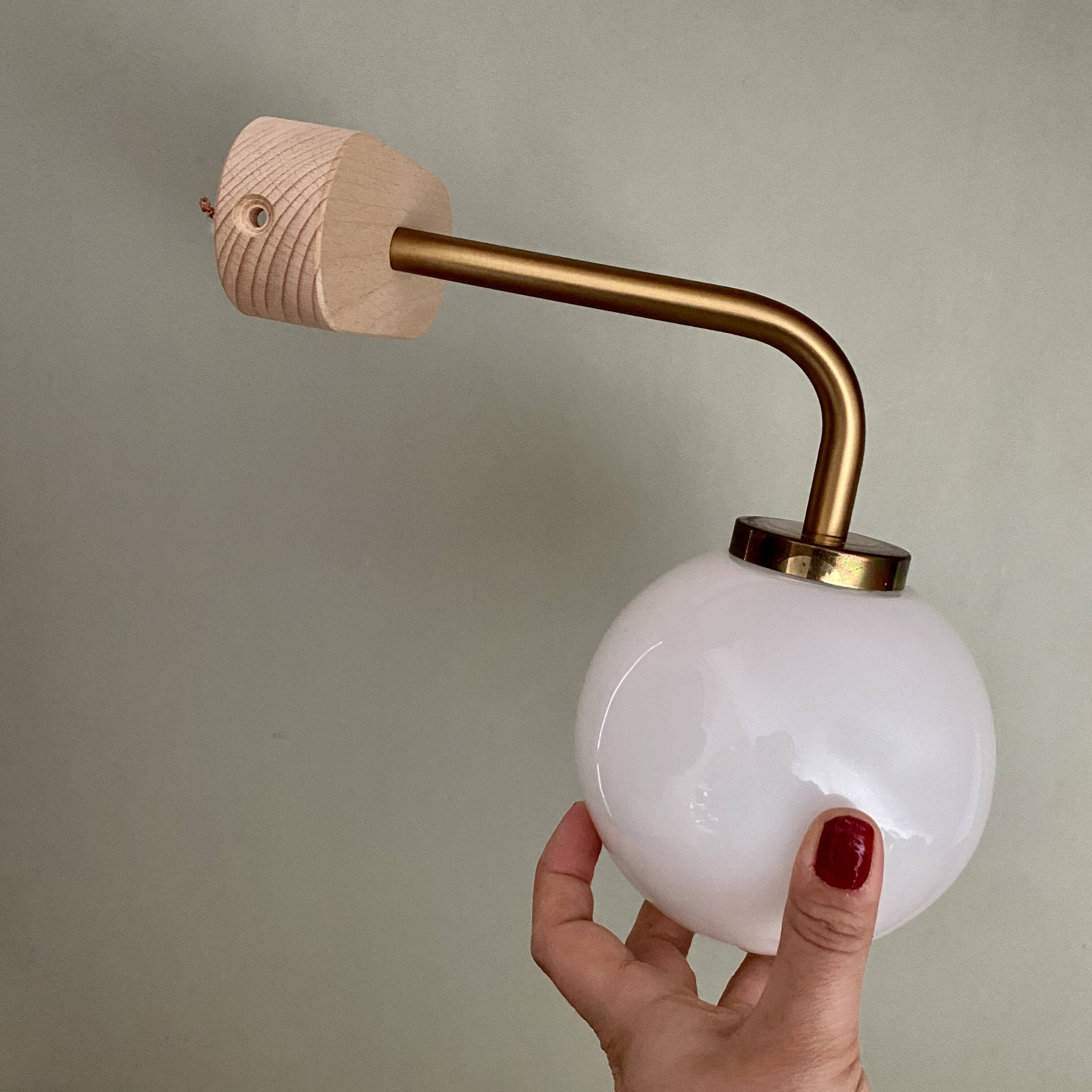 Vintage globe wall lamp in white opaline