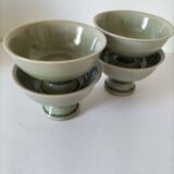 Set of 4 handmade ceramic bowls – celadon glaze & raku style