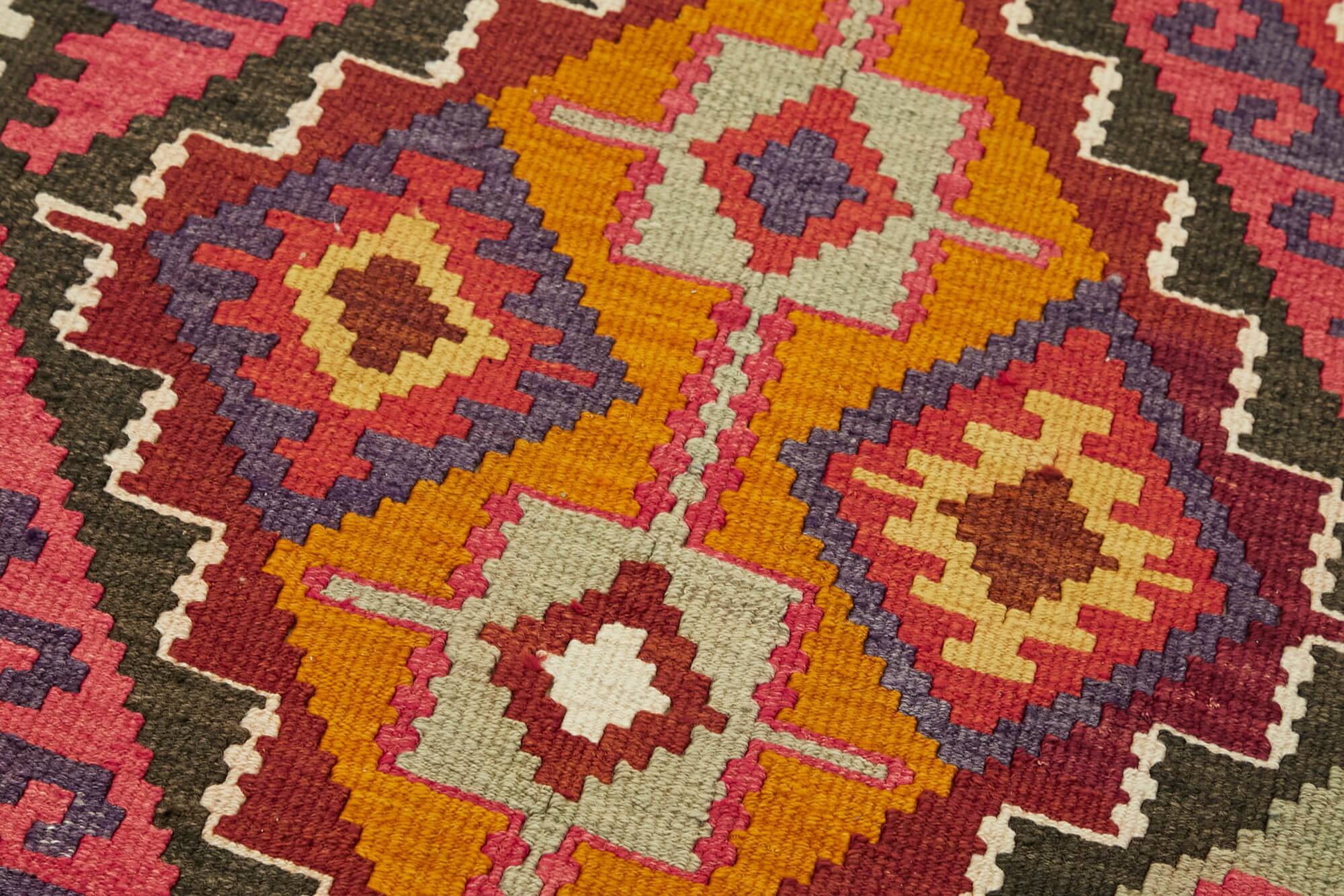 Turkish Handwoven Vintage Herki Kilim 90 cm x 383 cm