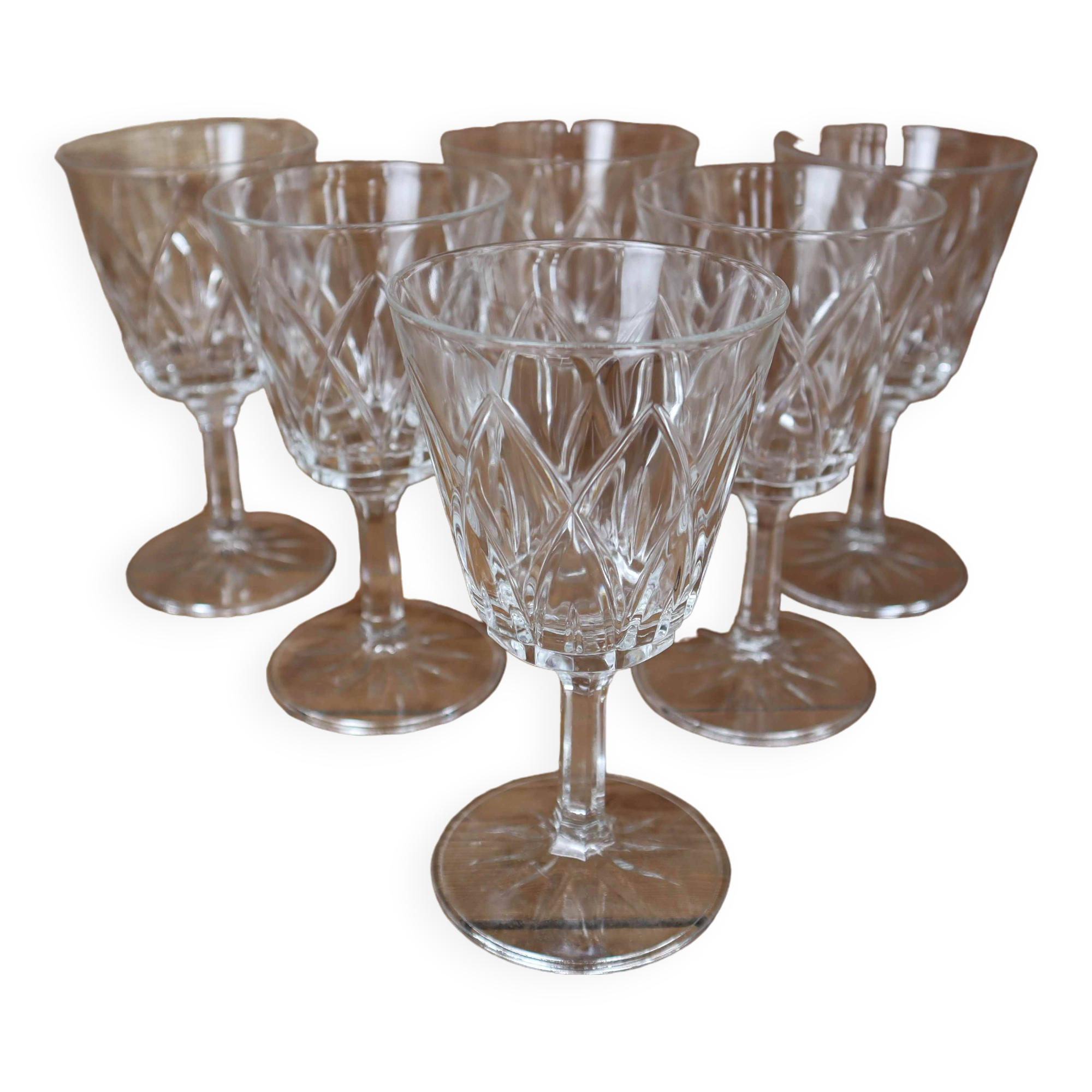 Set of 6 Harlequin water glasses in Reims crystal glass 1950