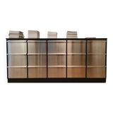 Meuble architecte acier inox chene et stratfie noir