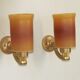 Pair French Vintage 1960s Retro Single Wall Lights Brass & Orange Acrylic