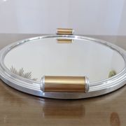 Very large round mirrored tray, in aluminium, 45cm, France, 1950