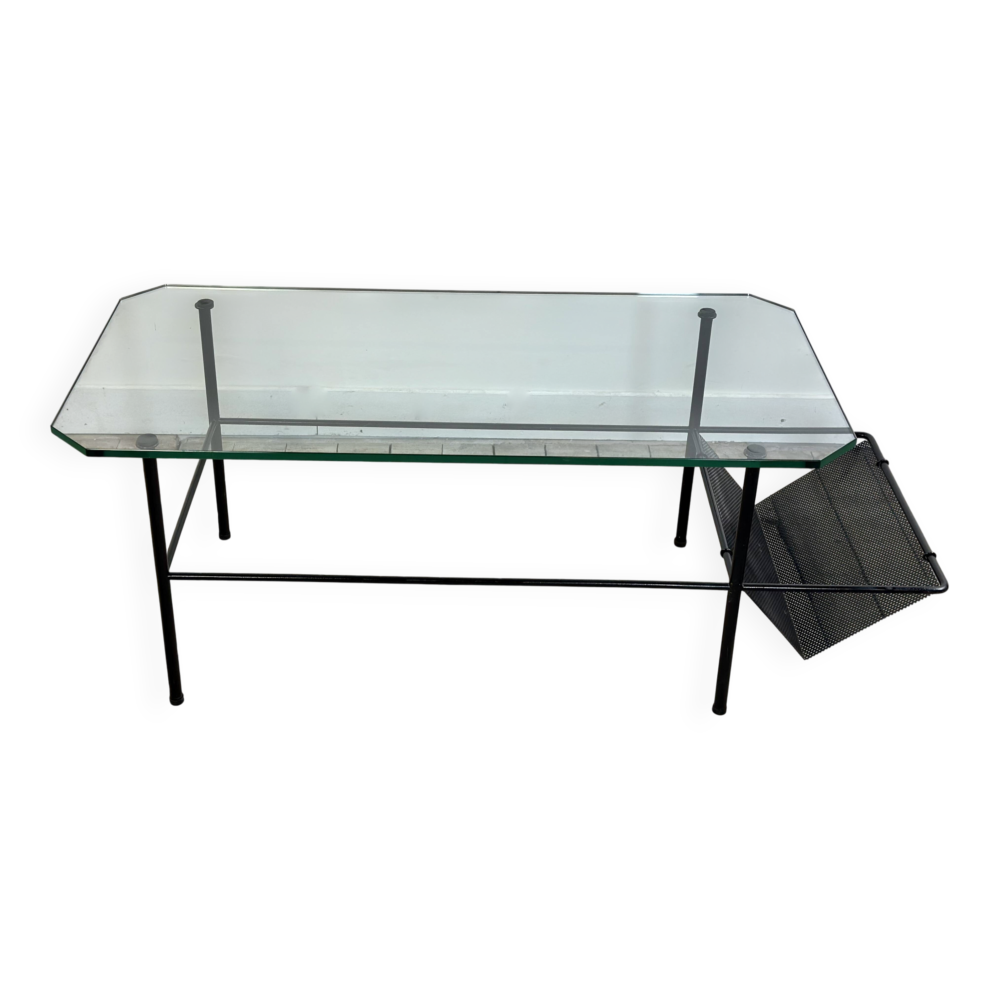 Metal and glass coffee table gérard guermomprez 1956