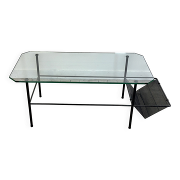 Metal and glass coffee table gérard guermomprez 1956