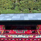 Vintage coffee table in stainless steel and black lacquered wood.