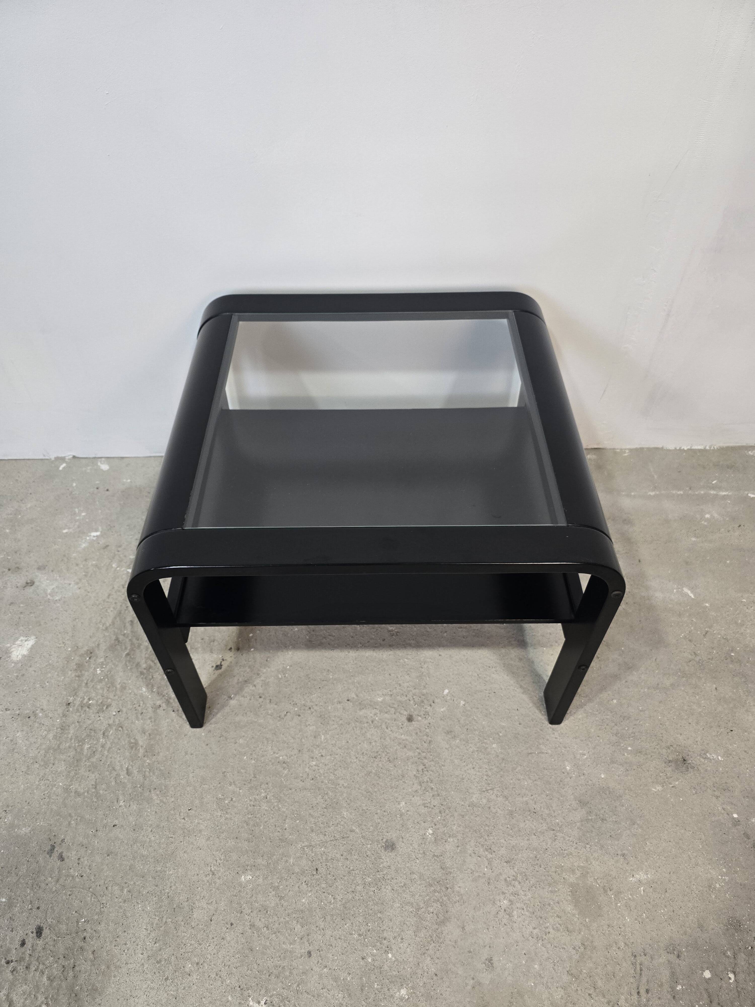 70s Bentwood Coffee Table with Glass Top – Mid Century Modern Black Si