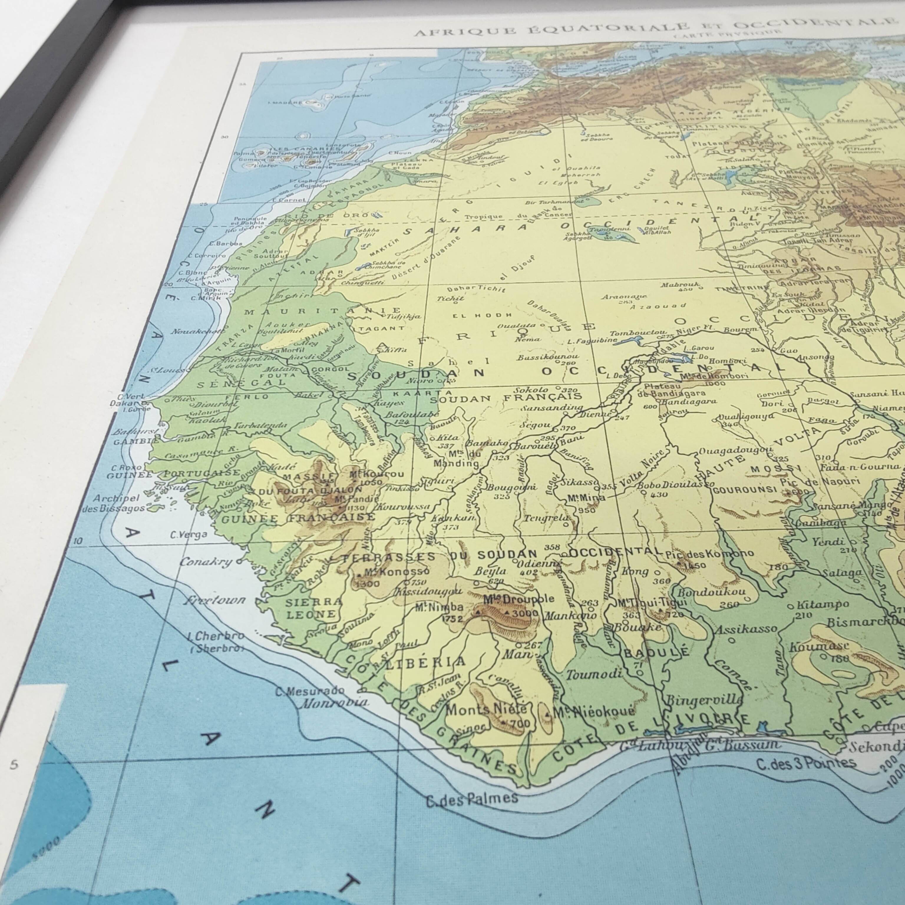 Antique map of French equatorial and western Africa in 1950 43x43cm