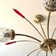 Golden brass chandelier 6 tulips red diamond tips 1950