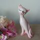Romantic long-necked cat figurine in pink ceramic, Cat Statuette 1970