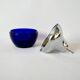 Pear butter dish in silver metal and blue glass from the 70s