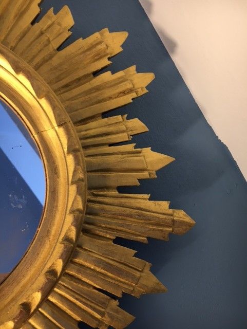 Mirror Italian sun gilded wood 46 cm x 46 cm mid 20th