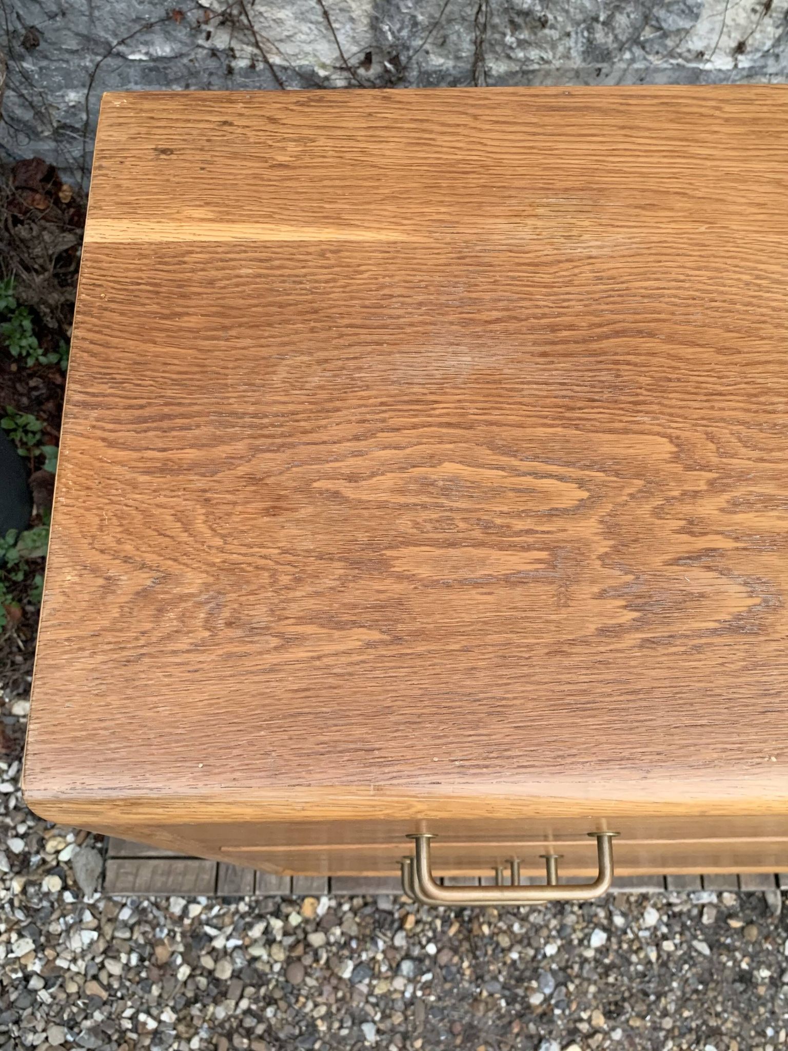 Vintage chest of drawers with compass feet, oak, original patina, 1950s