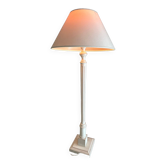 Roche Bobois table lamp, bleached wooden foot, ivory fabric lampshade