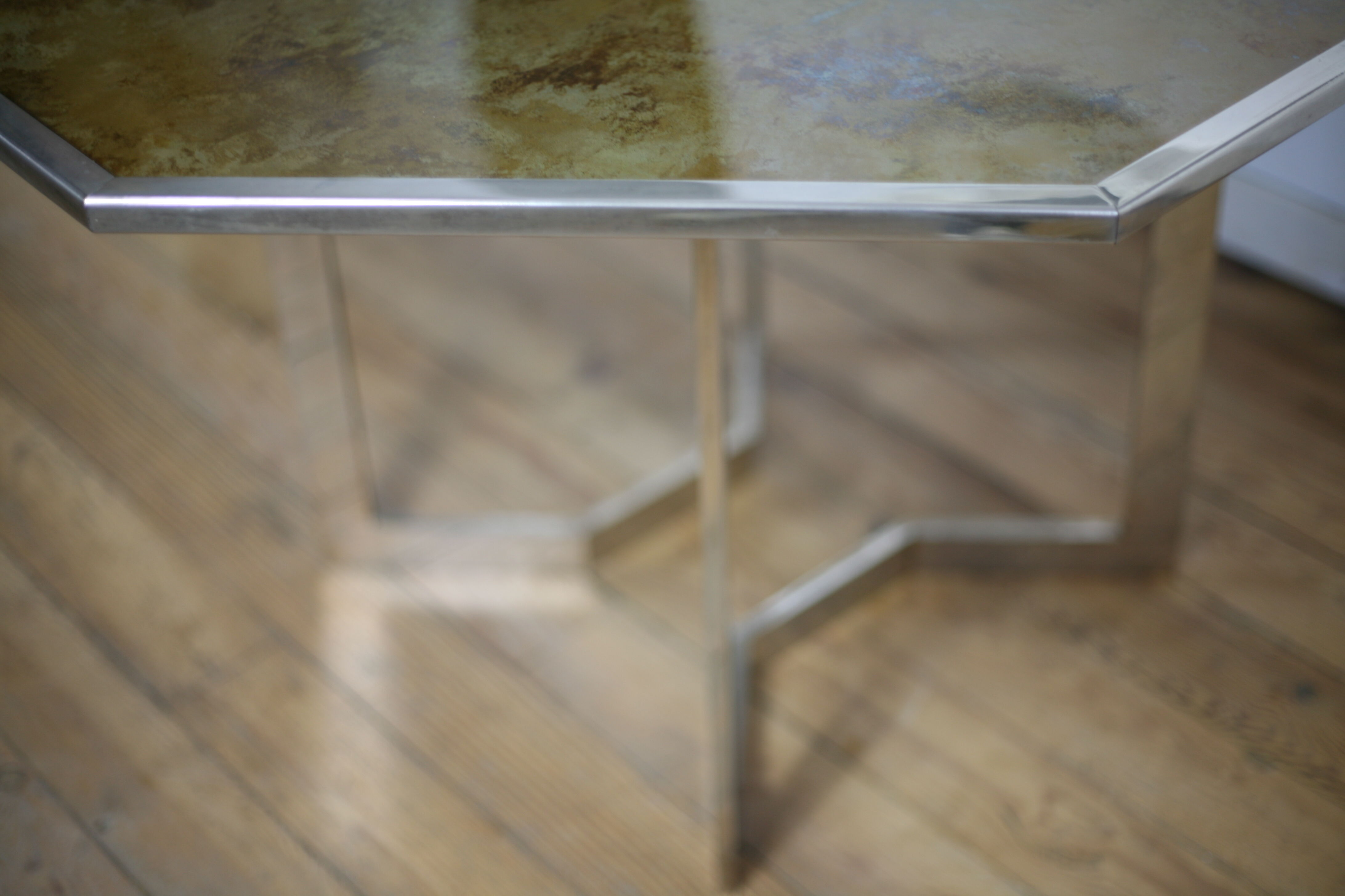 Chrome steel table and glass tray, France, circa 1970