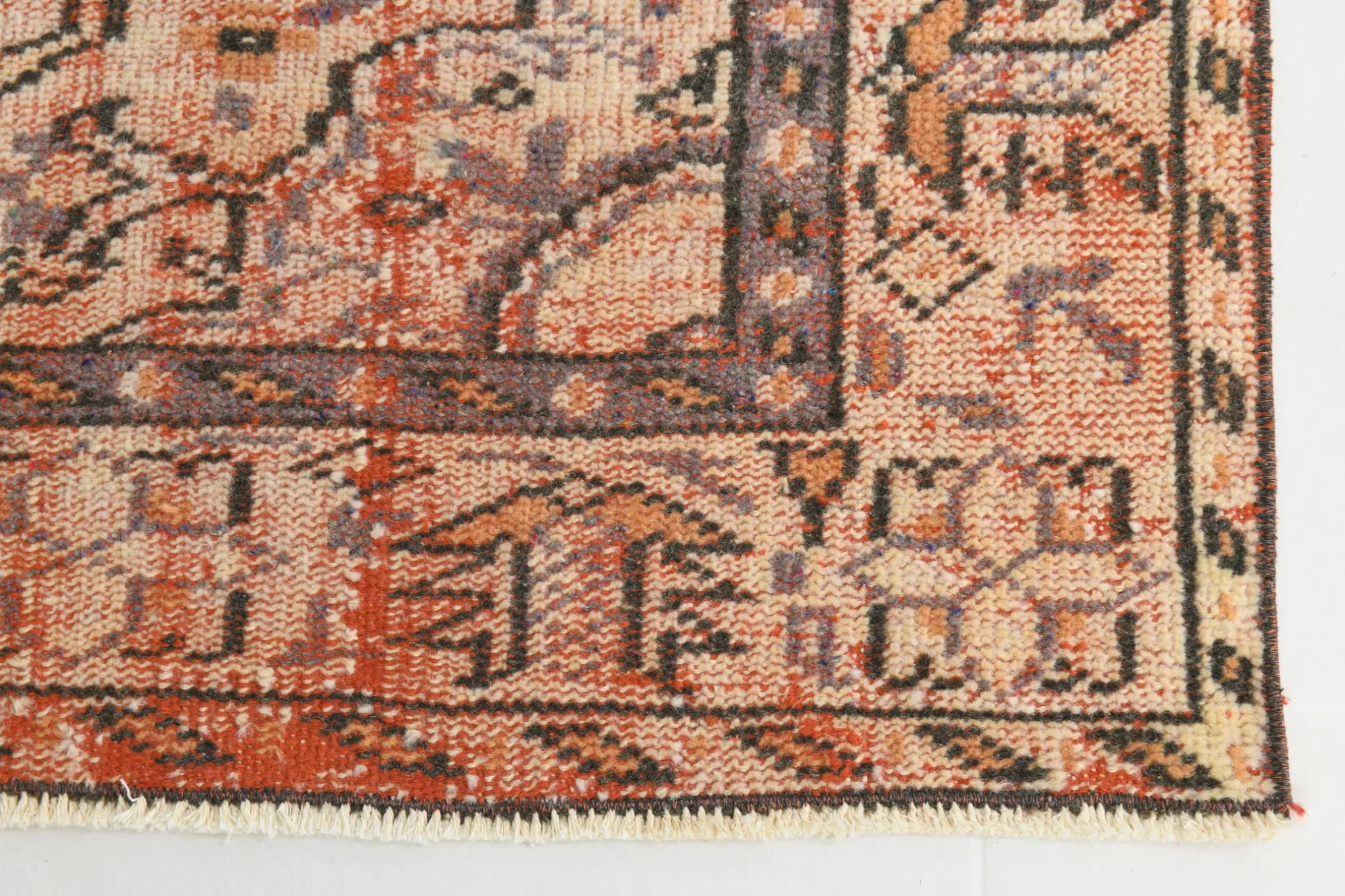 Terracotta & Red Vintage Persian Rug, Turkish Handmade Wool Rustic Carpet