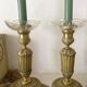 Antique brass candlesticks with glass bobeches
