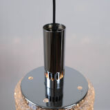French mid-century glass & chrome pendant ceiling light, c.1960s