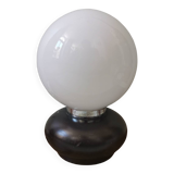 Vintage table lamp, white opaline globe, wooden base