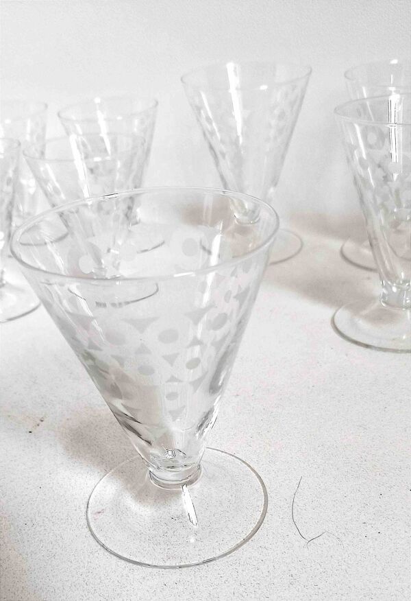 Service verres à eau + 8 verres à vin Années 50