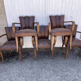 5 bridge armchairs in art deco leather
