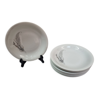 7 assiettes à soupe, porcelaine de Sologne