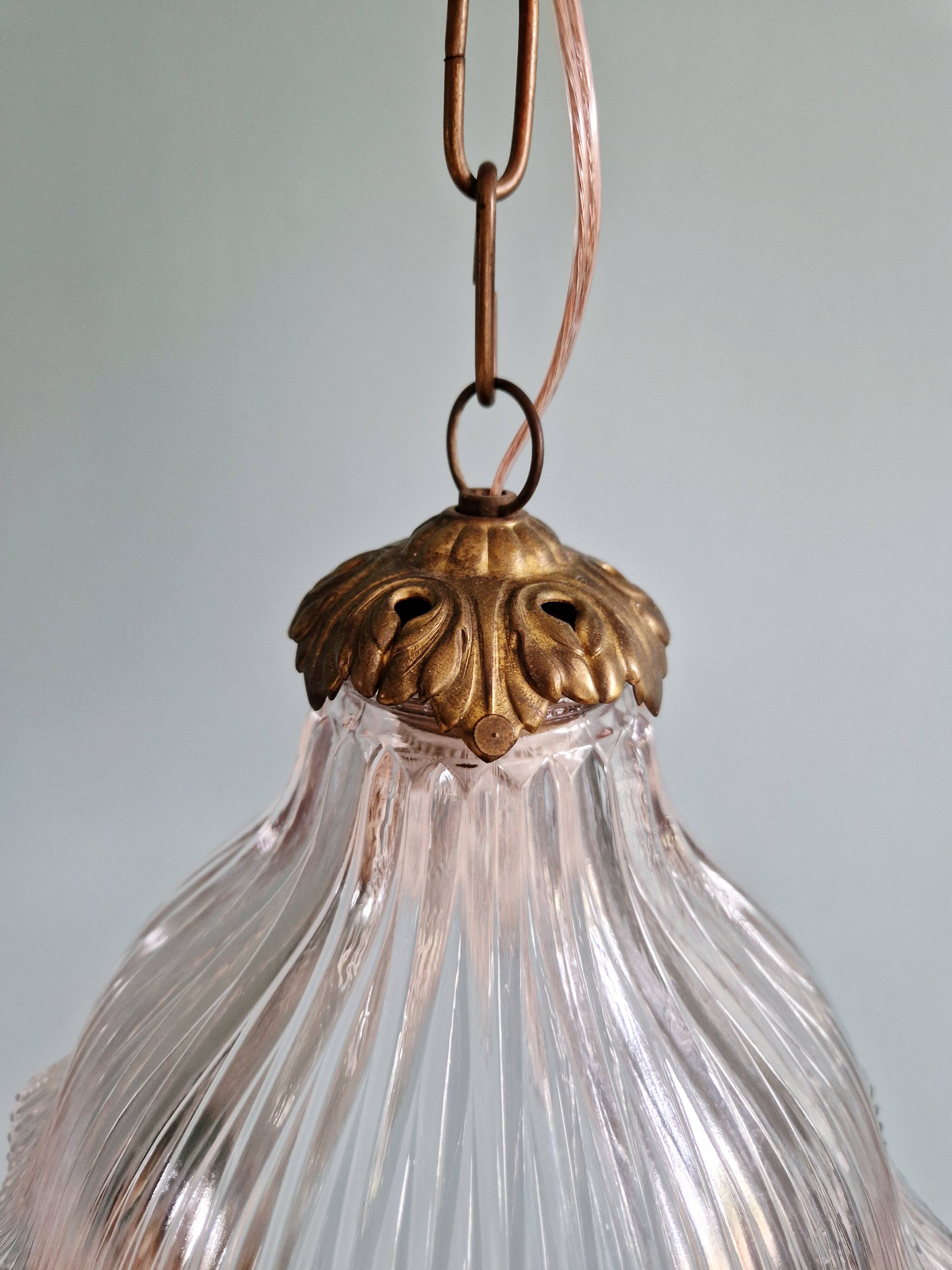 Suspension Holophane in ribbed transparent glass, 1930s