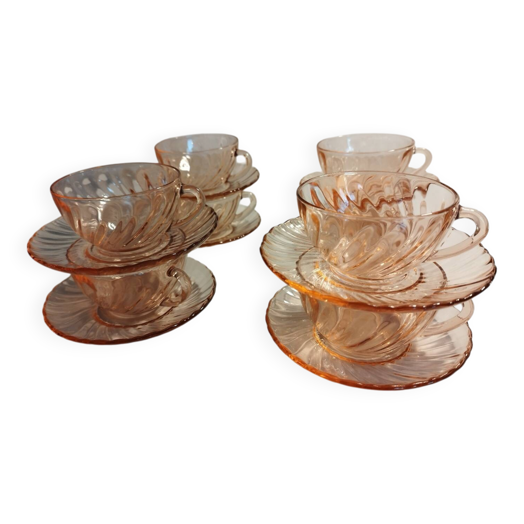 Set of 8 pink glass cups
