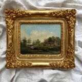 Old oil painting on canvas countryside landscape 19th