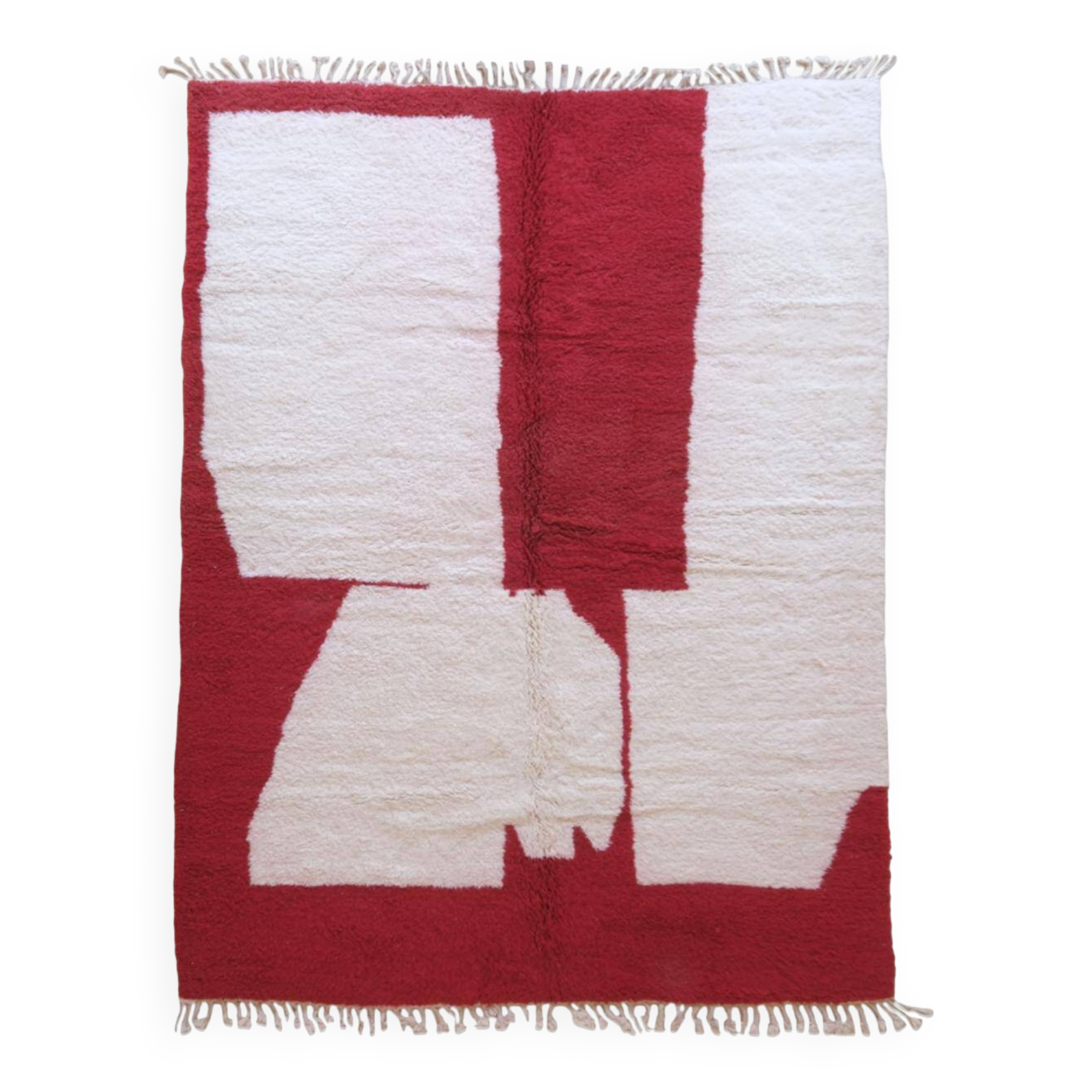 Contemporary red and white rug - 346 x 246 cm