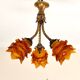 chandelier in Rococo style made of gilded bronze with 3 branches and tulips