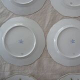 6 flat plates and 1 round dish haviland limoges with green and gold horn
