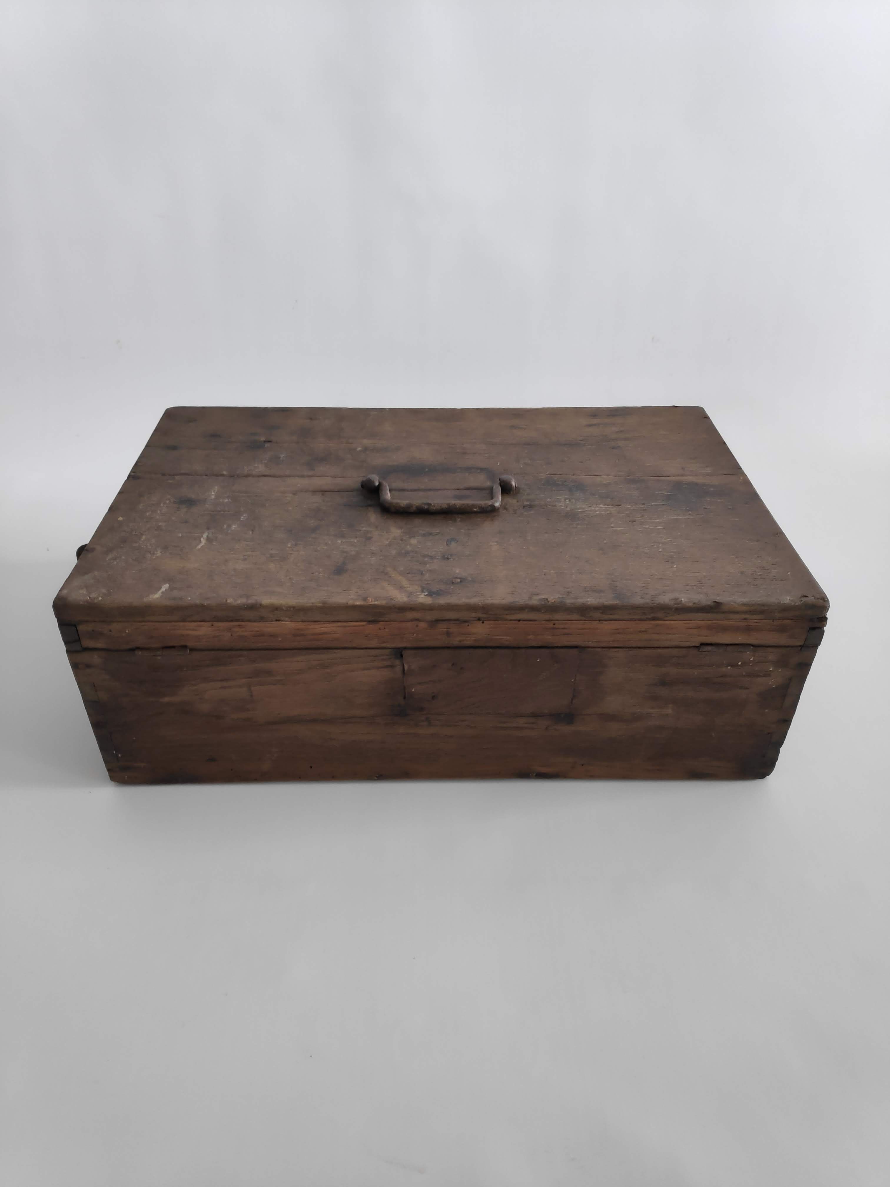 Old rectangular wooden tool case