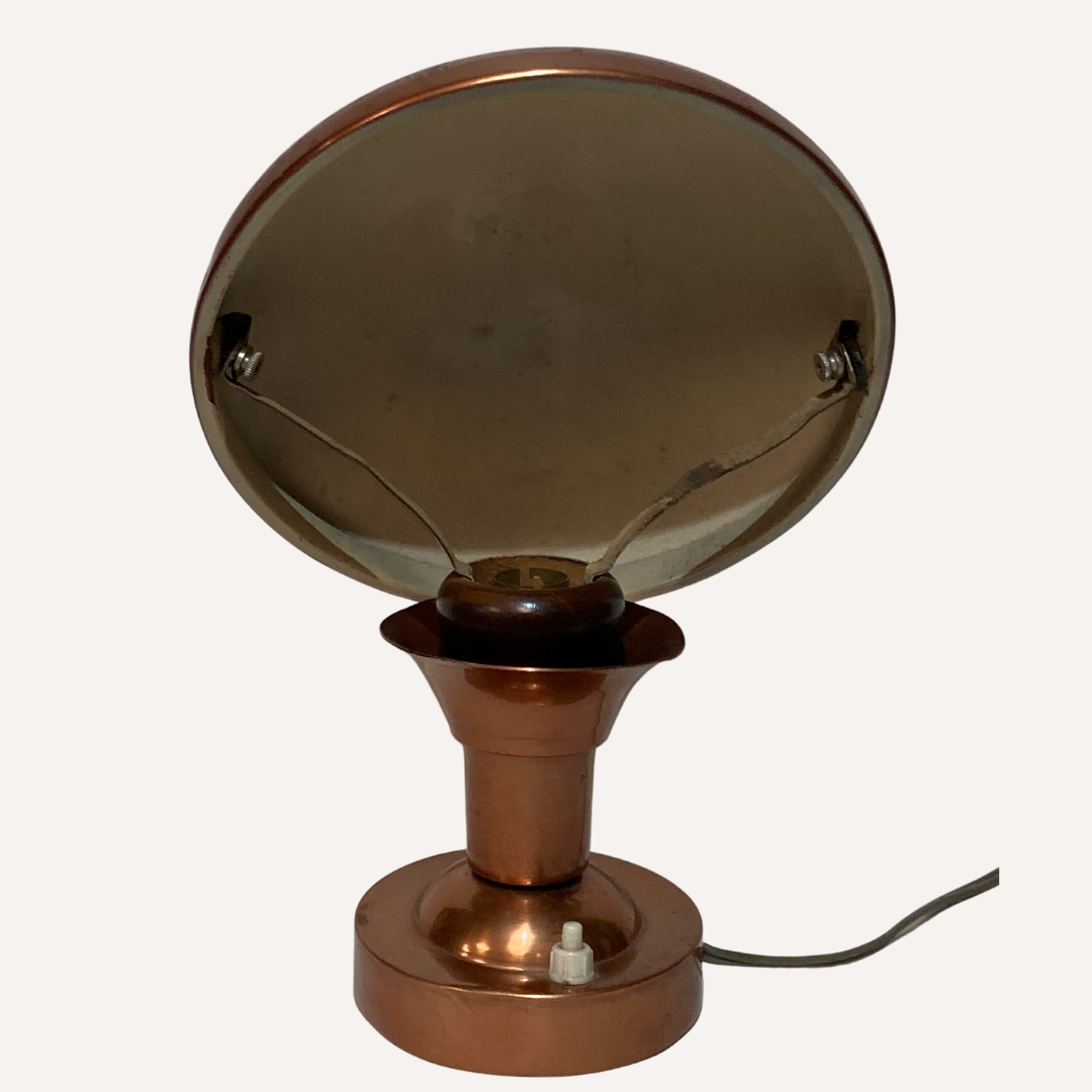 Copper and teak table lamp, France 1950s