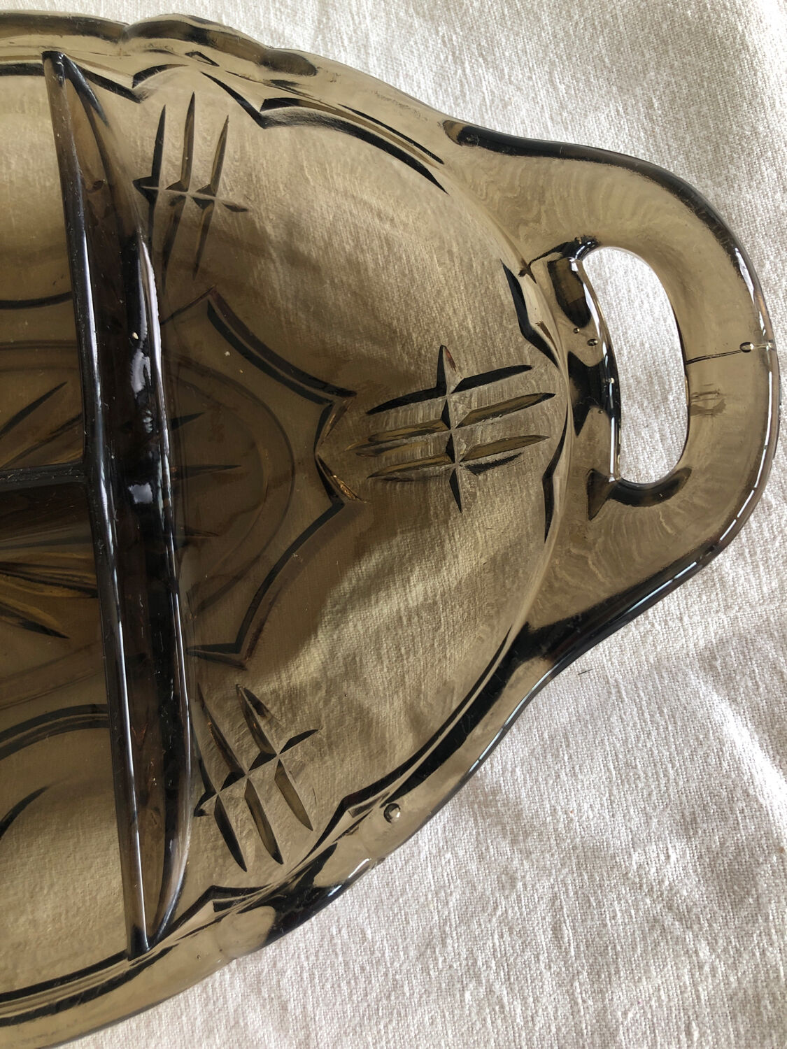 Vintage appetizer dish in brown smoked glass