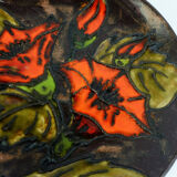 Vintage Ruscha 70s wall plate decor orange flowers fat lava glaze