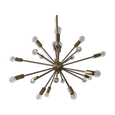 Lustre sputnik à 24 bras en laiton et verre de murano