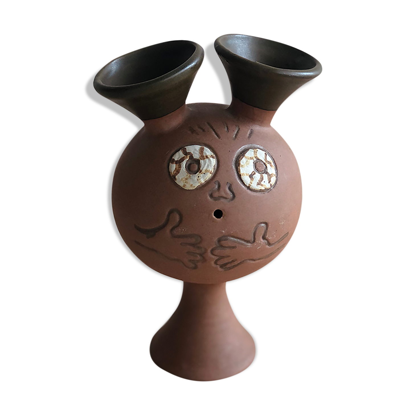 Anthropomorphic ceramic vase made by hand in. California by Stoneware Designs West, 1960-70