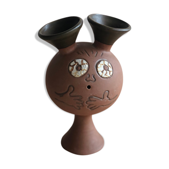 Anthropomorphic ceramic vase made by hand in. California by Stoneware Designs West, 1960-70