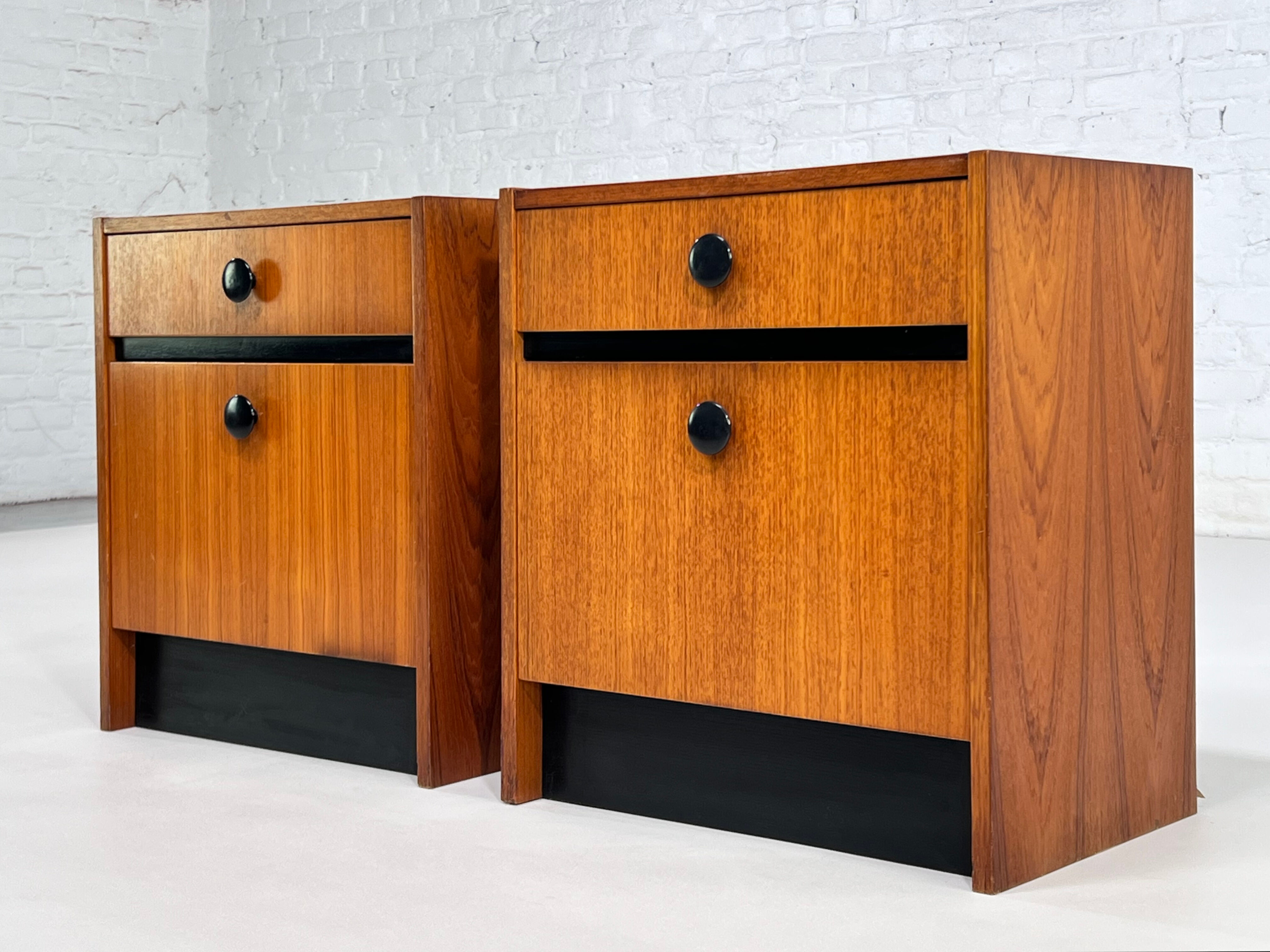 Pair of bedside table in teak and black lacquer design 60s