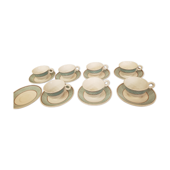 7 tasses & 8 sous tasses porcelaine opaque