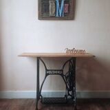 Solid wood and cast iron desk/Singer sewing machine table/entrance console/bathroom furniture