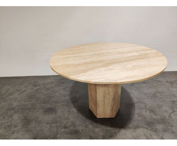 Round Italian Travertine Dining Table 1970s Selency Round Italian Travertine Dining Table, Italian Travertine Round Dining Table