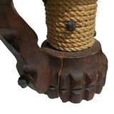 Duo of Wooden Candle Holders with Brutalist-Style Rope Decor