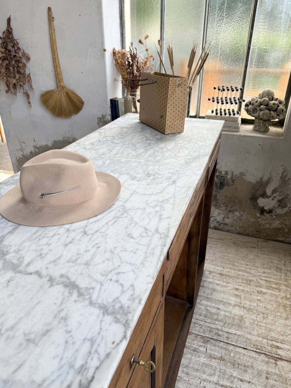 Oak and marble counter 1950