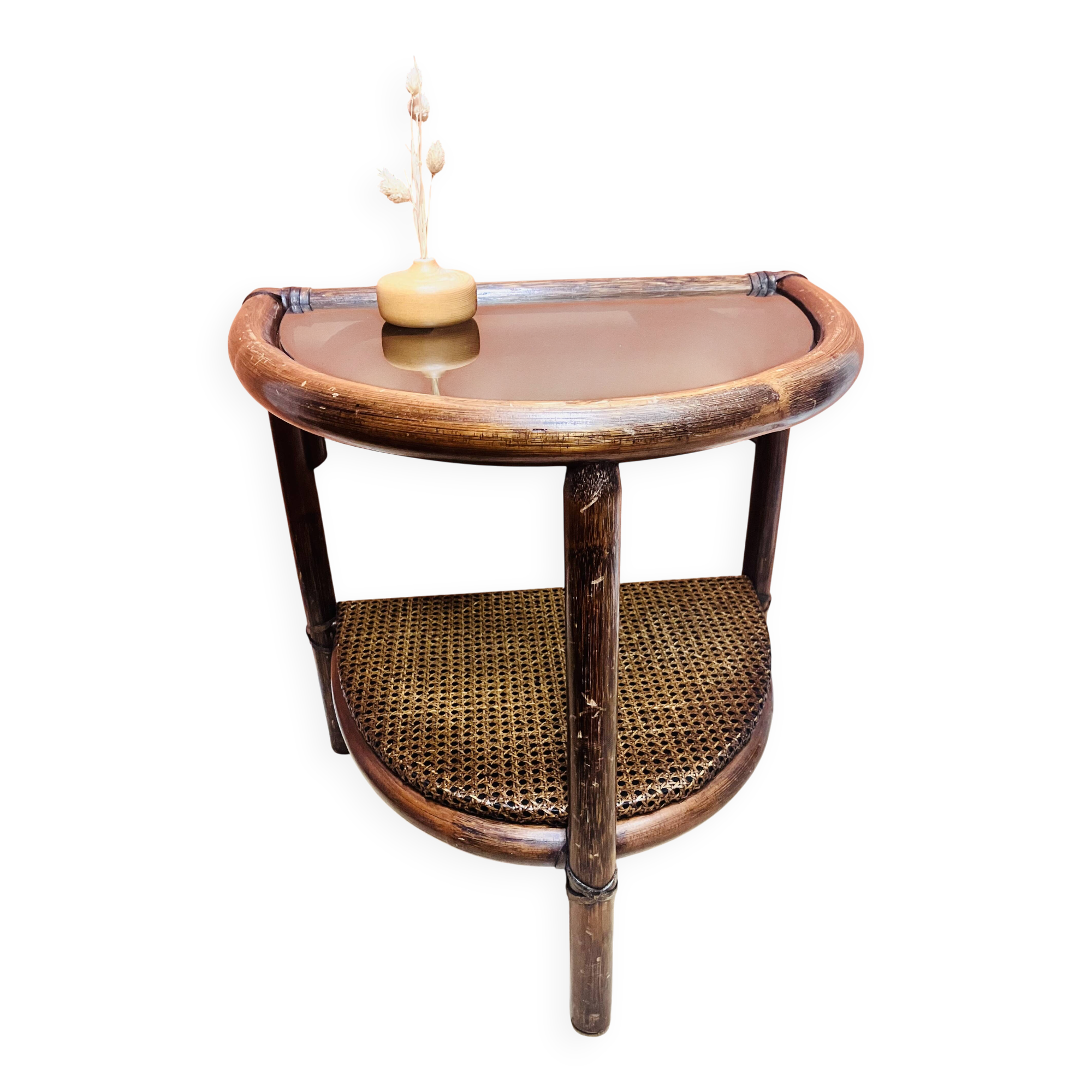 Side table / end table in rattan and caning