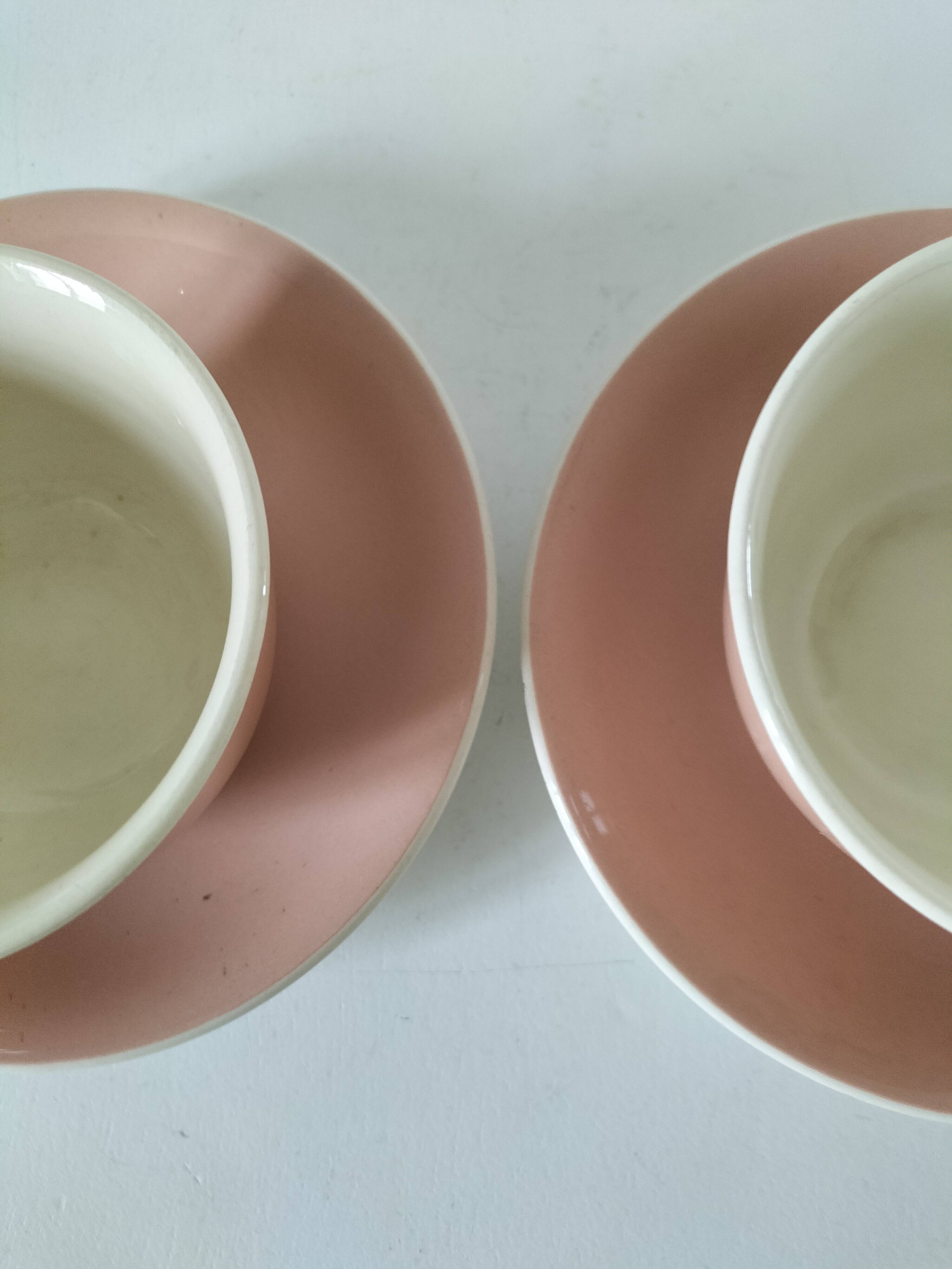 Duo tasses Villeroy & Boch Santos rose poudré et ivoire années 60