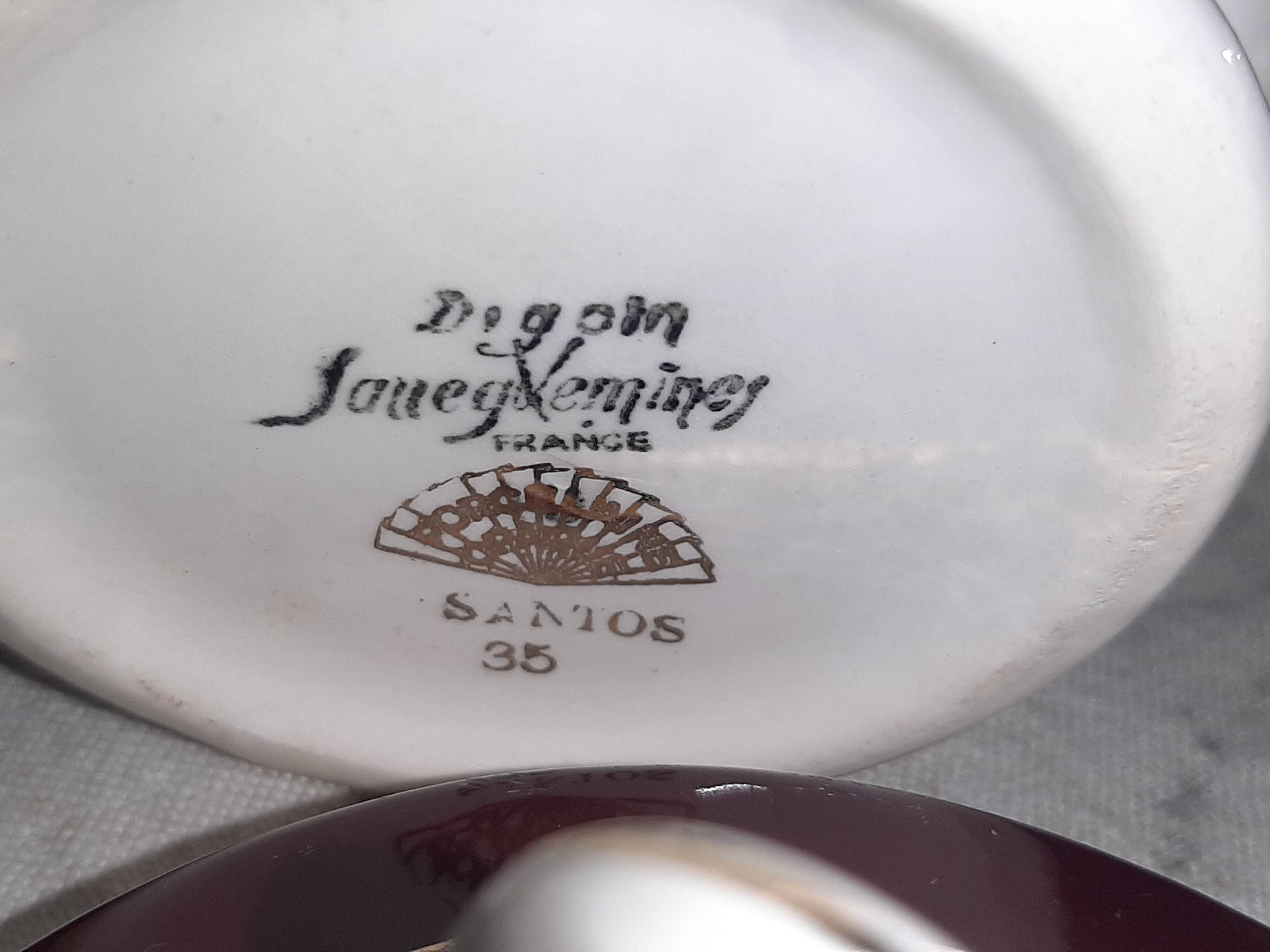 Vintage coffee service for 3 people in cream white with gold burgundy edging