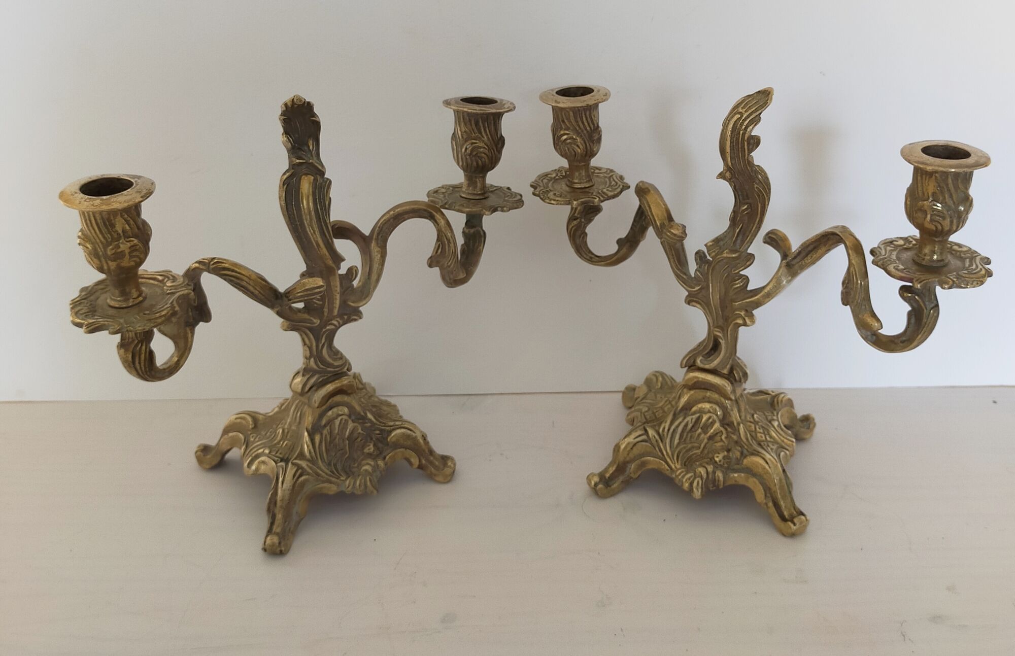 Pair of vintage brass 2-candle candelabra candlesticks